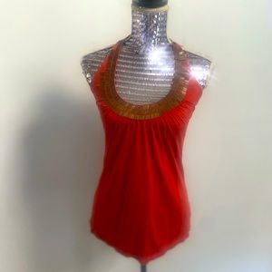 FOREVER 21 burnt orange halter w/ metallic detail